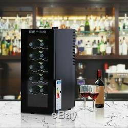 12 Bottle Wine Cooler Glass Door LED Drinks Fridge Tabletop Compact Refrigerator