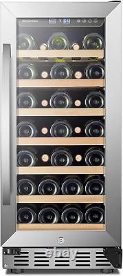 15 Inch Wine Cooler Refrigerator with Stainless Steel, 33 Bottles Mini Fridge fo