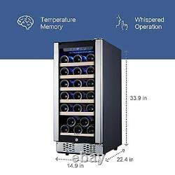 15 Inch Wine Refrigerator, Under Counter Wine Cooler withStainless 30-Bottle