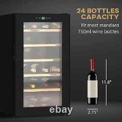 24 Bottles Wine Fridge with Glass Door Freestanding Cooler Digital Touch Screen