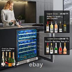24 Inch Wine Cooler, 56 Bottle Wine Refrigerator Dual Zone, Built-In and Freestan