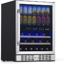 24 Wine and Beverage Refrigerator Cooler, 20 Bottle and 70 Can Capacity, Built