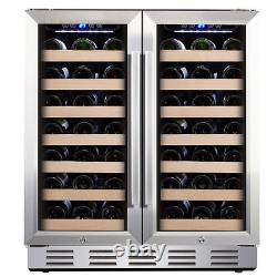 30 In. Wine Cooler 66 Bottle Dual Zone Built-In And Freestanding With Stainless