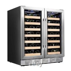 30 In. Wine Cooler 66 Bottle Dual Zone Built-In and Freestanding with Stainless