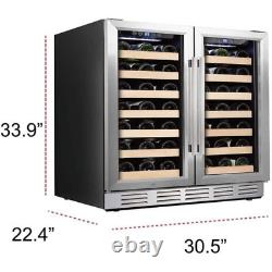 30 In. Wine Cooler 66 Bottle Dual Zone Built-In and Freestanding with Stainless