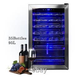 33 Bottles Wine Beer Fridge Beverage Drinks Cooler 95L LED Stainless Steel Home