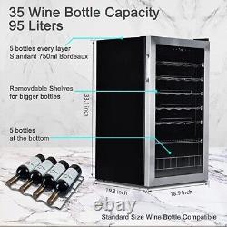 33 Bottles Wine Beer Fridge Beverage Drinks Cooler 95L LED Stainless Steel Home