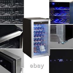 33 Bottles Wine Beer Fridge Beverage Drinks Cooler 95L LED Stainless Steel Home