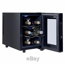 6 Bottle Small Black Electric Wine Sake Rack Bar Cooler Refrigerator Glass Door