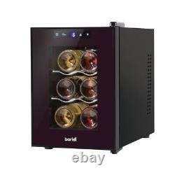 6 Bottle Worktop Wine Cooler Fridge Thermoelectric & LED Backlit BLACK