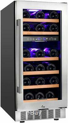Aobosi 15 Inch Wine Cooler, 28 Bottle Dual Zone Wine Refrigerator UPGRADED