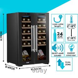 Baridi 24 Bottle Dual Zone Drinks Wine Cooler Fridge Touch Screen LED Black A