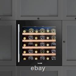Baridi 60cm Built-In 36 Bottle Wine Cooler Beech Wood Shelves LED Black DH206