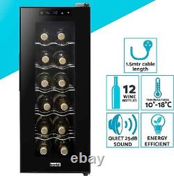 Baridi Black 12 Bottle Wine Fridge Cooler, Super Quiet 35dB, Touch Control, LED