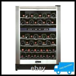 Digital Dual Zone Wine Cooler Fridge Stainless Steel 44 Bottle LED Refrigerator