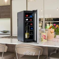 Digital Wine Cooler 12 Bottle Kitchen Compact Drinks Chiller Cabinet LED Light