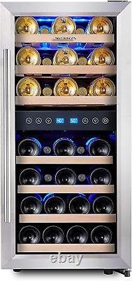 Dual Zone Wine Cooler Refrigerator 33 Bottle Free Standing Compressor Fridge a