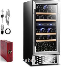 Elegant 15 Inch Wine Cooler Refrigerators, 30 Bottle Dual Zone Built-In or Frees