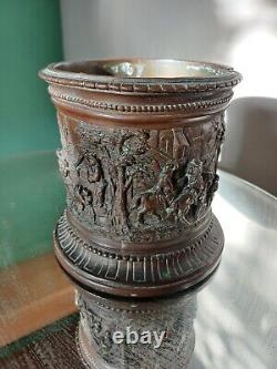 French bronze and brass repousse wine bottle cooler. Circa 1880