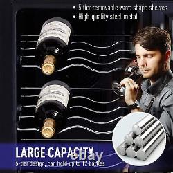 Homcom 12 Bottle Wine Cooler Mini Bar Refrigerator 11-18°C LED Light, Black
