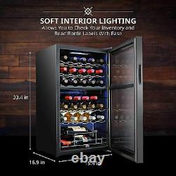 Ivation 33 Bottle Dual Zone Wine Cooler Refrigerator withLock Large Freestanding