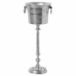 Large Cast Silver Metal Bottle Drink Ice Wine Champagne Bucket Cooler on Stand