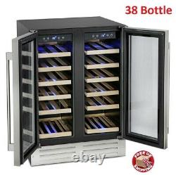 Large Wine Cooler Fridge 38 Bottle Holder DualZone Stainless Storage Cabinet UK