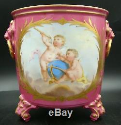 MUSEUM French Wine-bottle Cooler Pink Porcelain Cherubs by Jean-Claude Duplessis