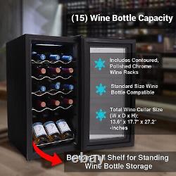 NutriChef Digital Electric 15 Bottle Thermoelectric Wine Chiller Cooler, Black