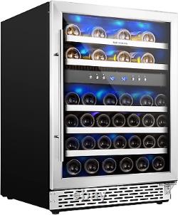 Phiestina 24 Inch Under Counter Wine Cooler 46 Bottle Built-In Dual Zone Compr