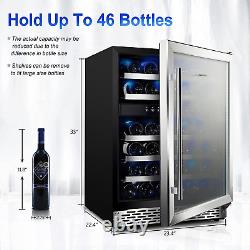 Phiestina 24 Inch Under Counter Wine Cooler 46 Bottle Built-In Dual Zone Compr