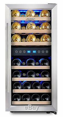 Phiestina Dual Zone Wine Cooler Refrigerator 33 Bottle Free Standing Compre