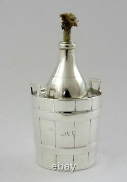 Rare Novelty SILVER CHAMPAGNE BOTTLE in WINE COOLER TABLE LAMP, London 1895