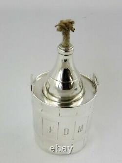 Rare Novelty SILVER CHAMPAGNE BOTTLE in WINE COOLER TABLE LAMP, London 1895
