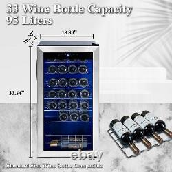 SMAD 95L 33 Bottles Wine Fridge Beverage Cooler Stainless Steel Black Glass Door