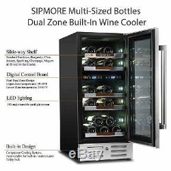 Sipmore Wine Cooler Refrigerator 15'' Dual Zone 21 Multi Sized Bottle Built-i