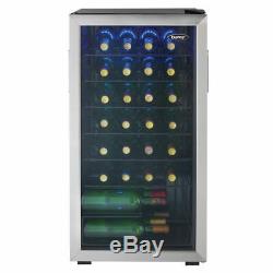 Smart Storage Smoked Glass Blue Interior LED A+ 36 Bottle Wine Cooler in Black
