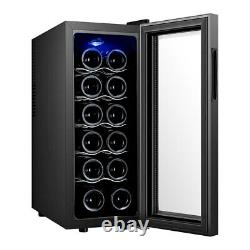 Touch Screen Wine Cooler in Black Glass 12 Bottle Cabinet Fridge with LED Lights