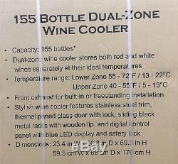VinoTemp VT155SBB 155 Bottle Dual Zone Red/White Wine Fridge Cooler Full Size