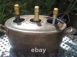 Vintage Style Copper Champagne Ice Bath 3 Bottle With Lid Wine Cooler Bucket Tub