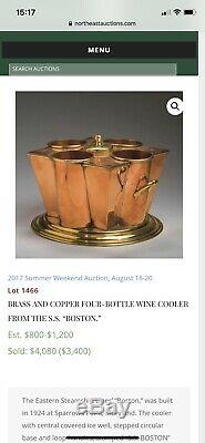 White Star Line S. S. Boston Brass And Copper Four-bottle Wine Cooler