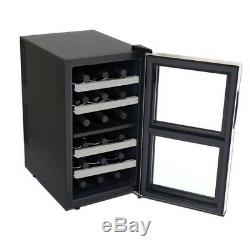 Wine Cooler 18 Bottle Dual Zone Refrigerator Cellar Countertop Frees Sanding LED