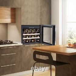 Wine Cooler 28 Bottle, 60cm, Built-In with Beech Wood Shelves Black