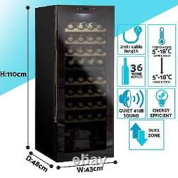 Wine Cooler 36 Bottle Dual Zone Fridge, Touch Screen, LED Black