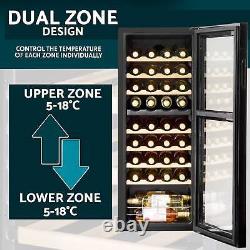 Wine Cooler 36 Bottle Dual Zone Fridge, Touch Screen, LED Black