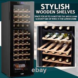 Wine Cooler 44 Bottle Dual Zone Fridge, Touch Screen, LED Black