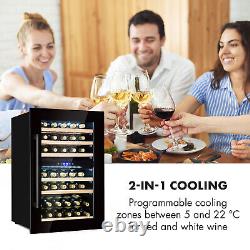 Wine Cooler Fridge Built-In Dual Zone Wine Bar Chiller Glass Door 35 Bottles