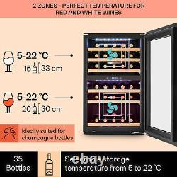 Wine Cooler Fridge Built-In Dual Zone Wine Chiller Glass Door Fridge 35 Bottles