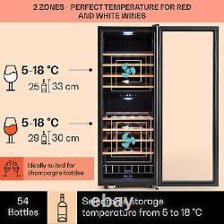 Wine Cooler Fridge Dual Zone Glass Door Touch Display 54 Bottles Drinks Fridge