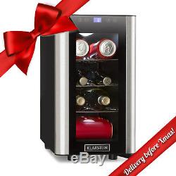 Wine Cooler Mini Fridge Refrigerators 24l 8 Bottle LED Glass Door Steel Bar Beer